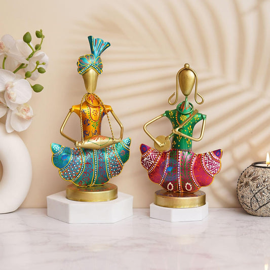 Metal Rajasthani Musicians Set of 2 Home Decoration Items for Living Room,Showpiece, Table Decorative Items, Decorative Items for Home,Antique Gift Items, Vintage Showpiece (Couple)