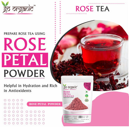 Go Organic Export Quality Rose Petal Powder for Skin and Food 227g - Natural Skin Toner with Vitamin C and for Antioxidant Protection
