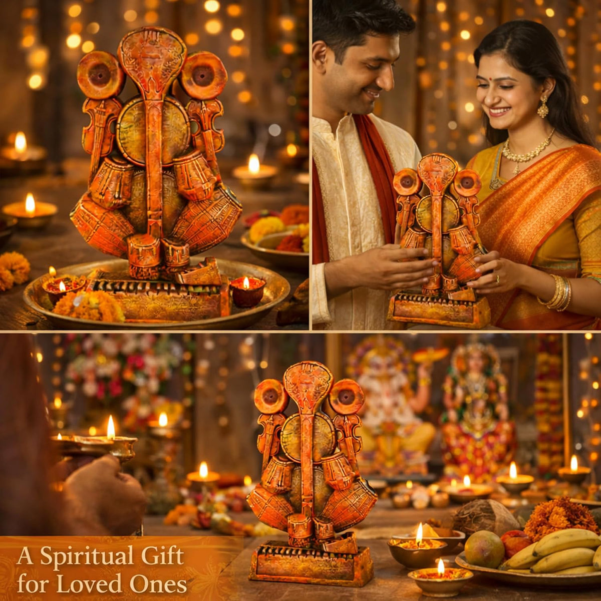 Ganesha Idol for Home Decor | Handmade Terracotta Ganpati Statue with Musical Instruments | Ganesh Murti for Office, Living Room & Gift | Krishnanagar Clay Art