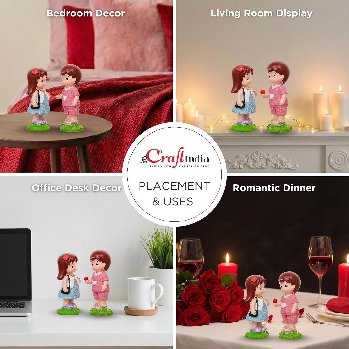 eCraftIndia Boy Giving Rose to Girl Cute Couple Showpiece | Valentine Gift for Girlfriend Boyfriend Husband Wife Special Love Her Him | Valentine Day Decoration Items