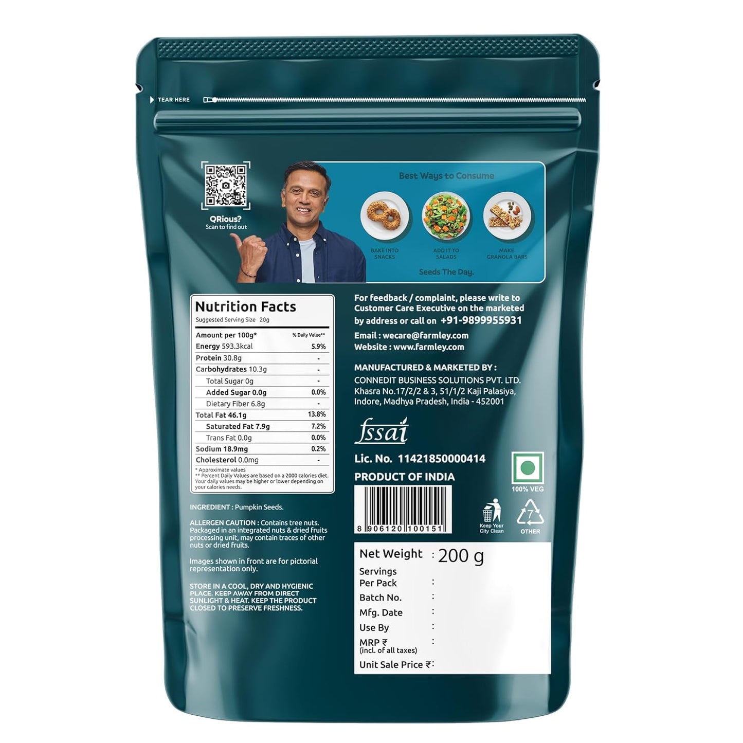 Farmley Pumpkin Seeds I 200g | AAA Grade Pumpkin Seeds for eating | Immunity Booster and Fiber Rich (Pack of 1)