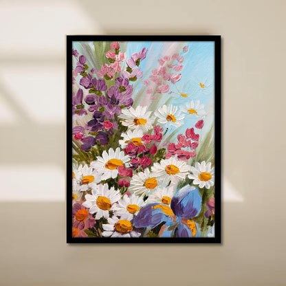 White Sunflowers Floral Framed Wall Art Painting for wall decoration, Multicolour MultiFlowers Painting with frame for living room, bedroom, Home and Office, 9x13 Inch
