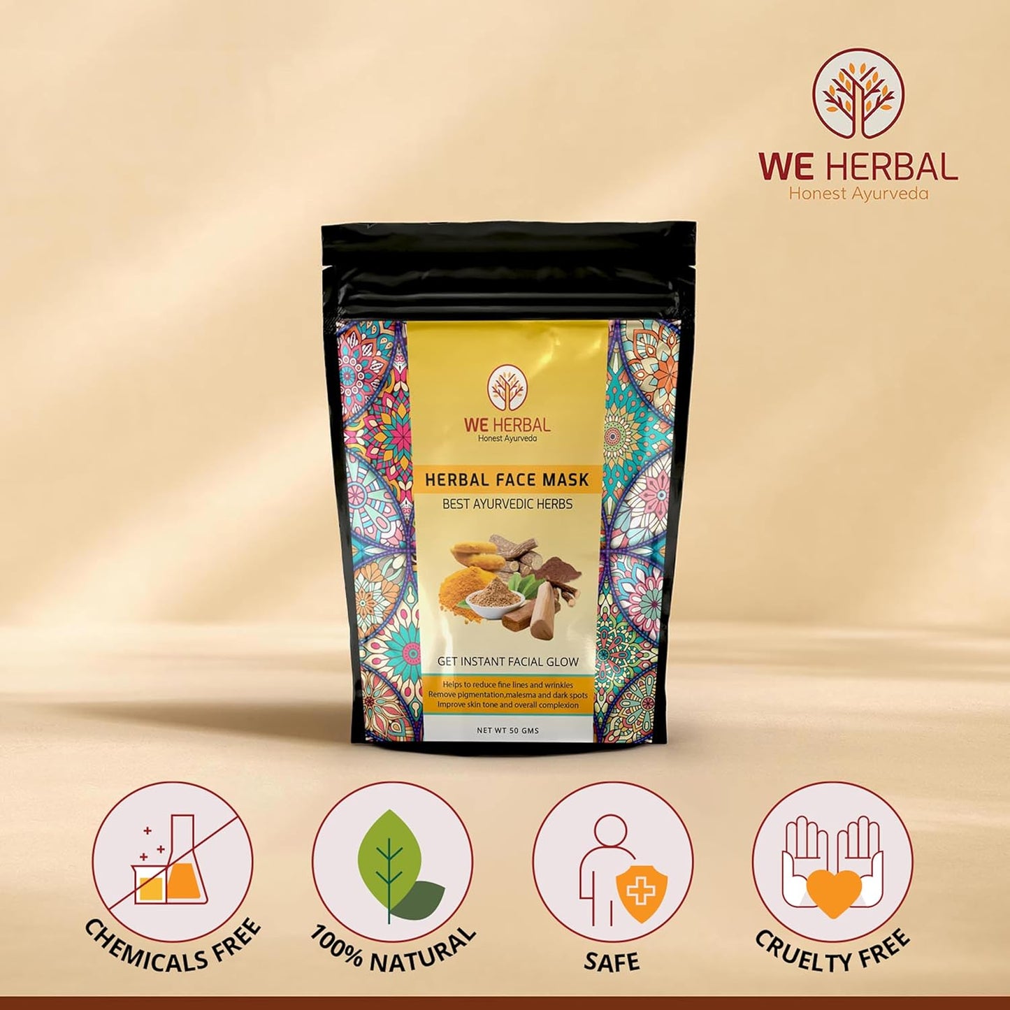 Face Mask | Instant At-Home Facial with Manjistha, Licorice & Amba Haldi | Detoxifies, Soothes & Brightens | 100% Natural | No Fragrance or Colour | 50g