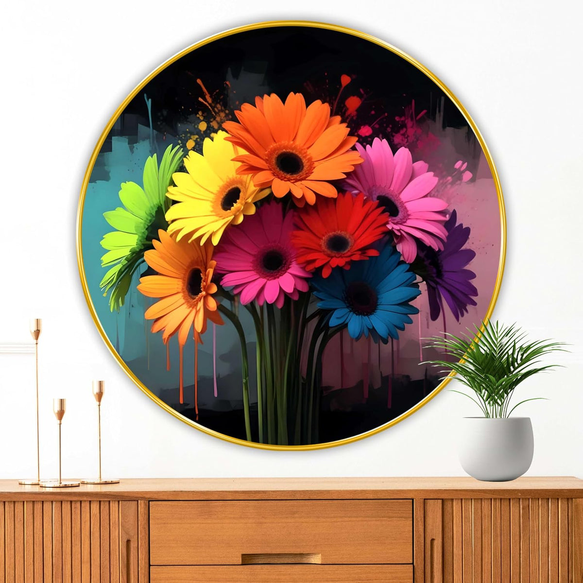 beautiful multicolor flower modern art Premium Sparkle lamination Golden Slim Frame 50.8 cm x 50.8 cm Large Size, For Home/Office/Hotel painting GRL109