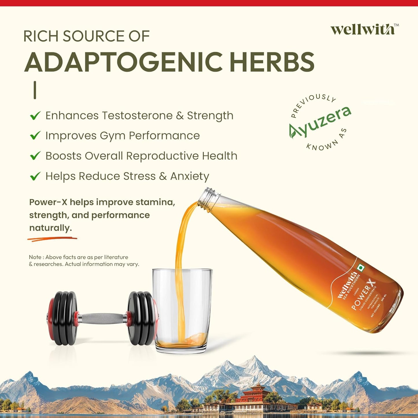 Wellwith (Ayuzera) PowerX 300ml Sea Buckthorn with Ashwagandha,Safed Musli, Gokhru & Akarkara | HimalayanSeabuckthorn Pulp Juice For Men (Pack of 1)