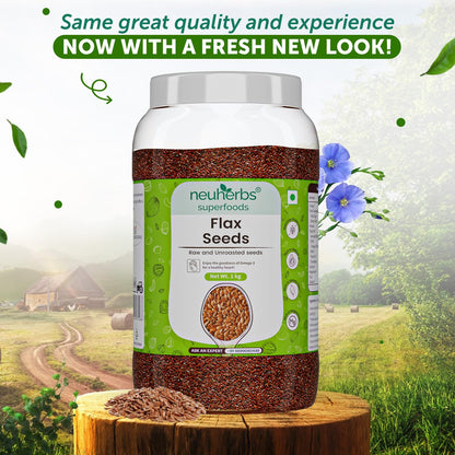 Neuherbs Raw Unroasted Flax Seeds for Weight Management | Rich in Omega-3 fatty acids, Protein, Fibers and Minerals : 1 KG