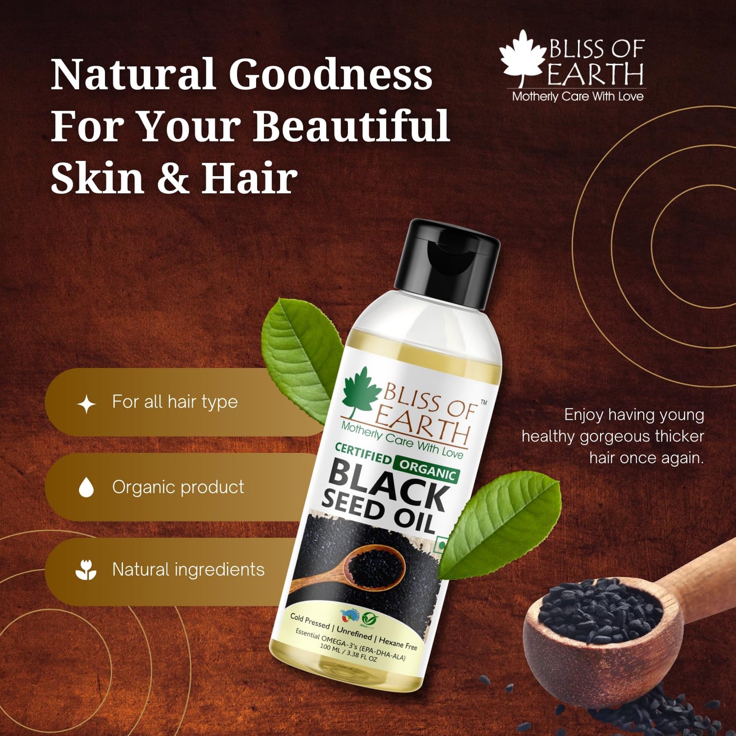 Bliss of Earth Certified Organic Black Seed Oil | Kalonji Oil | 100GM | Immune System Booster | Digestive Support | Great For Hair Health | Gluten Free | Cold Pressed | Unrefined | Hexane Free |
