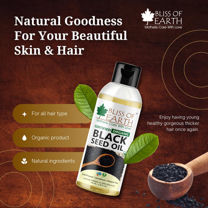 Bliss of Earth Certified Organic Black Seed Oil | Kalonji Oil | 100GM | Immune System Booster | Digestive Support | Great For Hair Health | Gluten Free | Cold Pressed | Unrefined | Hexane Free |