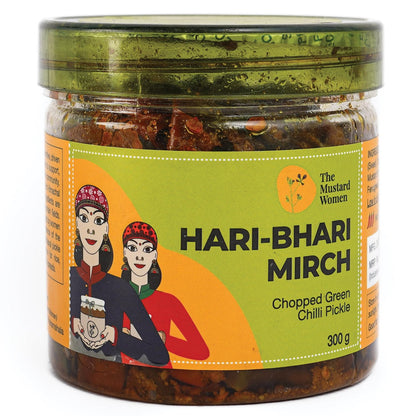 The Mustard Woman Hari-Bhari Mirch Pickle 300 g | Himachali Green Chilli Achar | Chopped Hari Mirch Homemade Style Spicy & Flavorful Indian Pickle | No Artificial Preservatives
