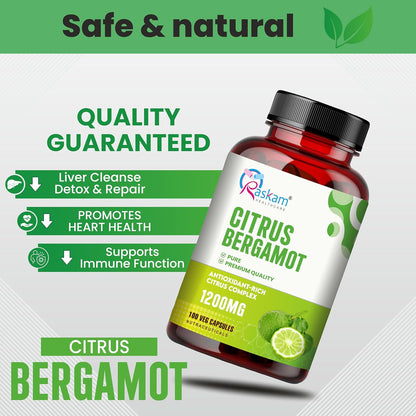 Citrus Bergamot 1200mg Supplement, 100 Veg Capsules, Antioxidant-Rich Complex for Heart Health and Immune Support