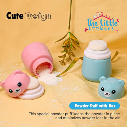 THE LITTLE LOOKERS Baby Powder Puff | Baby Powder Puff With Box | Powder Puff With Box Holder Container | Powder Puff For Babies | Puff Powder Box (Panda-Blue),Pack Of 1