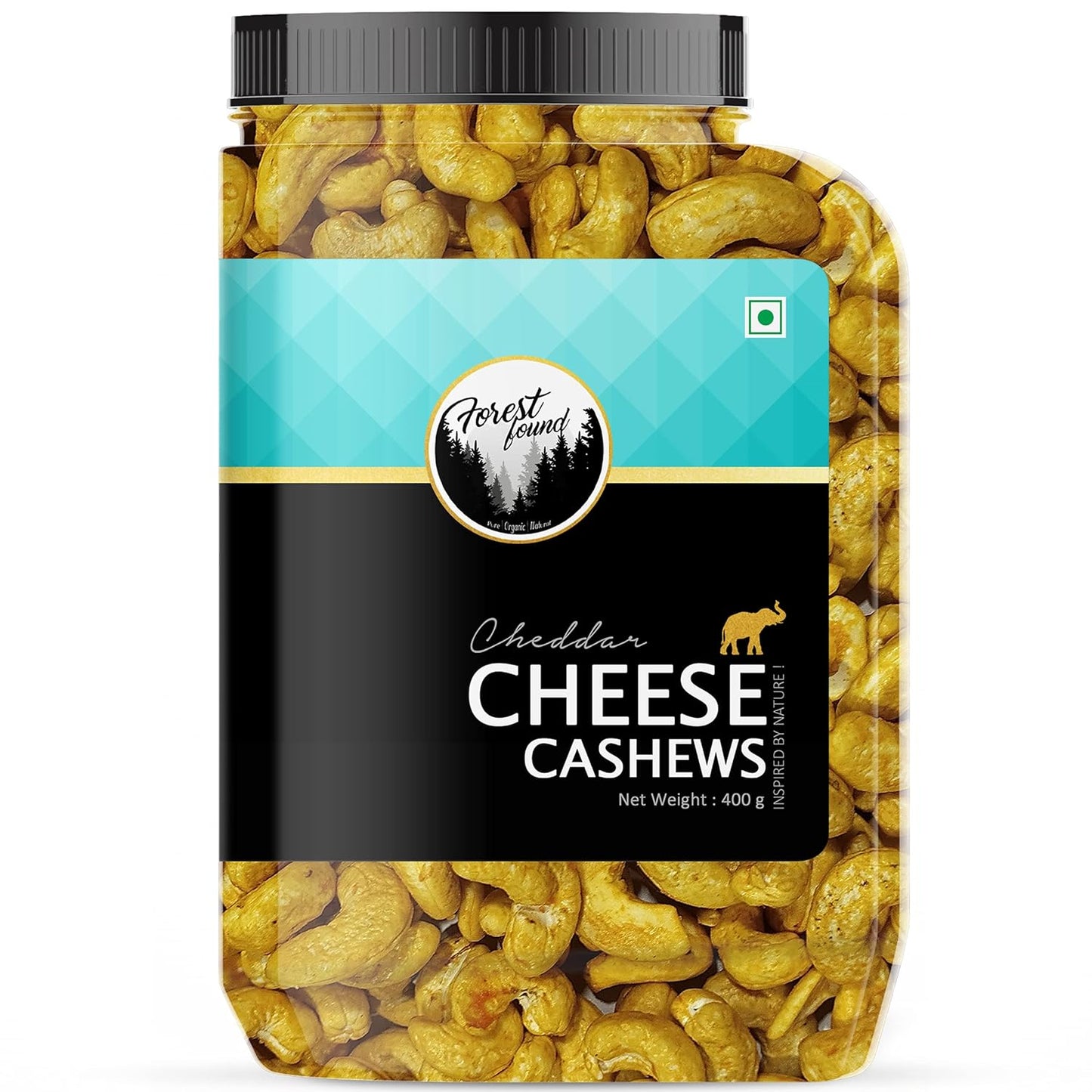Forest Found Cheese Flavored Roasted Cashews 400g | Creamy Masala Whole Kaju - 100% Oil-Free & Dry | Healthy Non-Fried Crunchy Vegan Snack - Premium Cheese Seasoned ashew Nuts