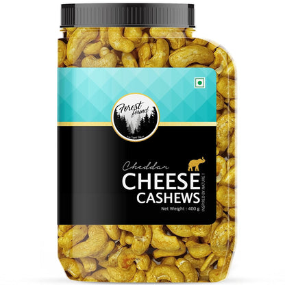 Forest Found Cheese Flavored Roasted Cashews 400g | Creamy Masala Whole Kaju - 100% Oil-Free & Dry | Healthy Non-Fried Crunchy Vegan Snack - Premium Cheese Seasoned ashew Nuts