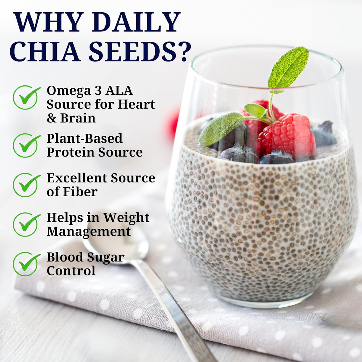 Chia Seeds Raw Superfood Omega‑3 ALA Rich, High Fiber Nutrition, Plant Protein Boost, Gut Health Support, Diet Friendly, Smoothies & Puddings, Baking & Meal Toppers, Seeds for Daily Use