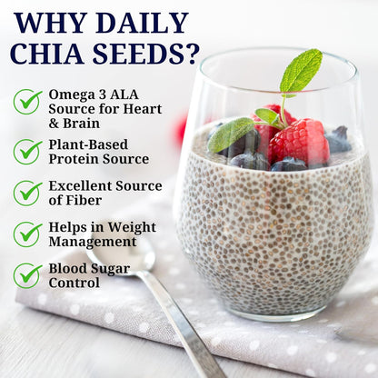 Chia Seeds Raw Superfood Omega‑3 ALA Rich, High Fiber Nutrition, Plant Protein Boost, Gut Health Support, Diet Friendly, Smoothies & Puddings, Baking & Meal Toppers, Seeds for Daily Use