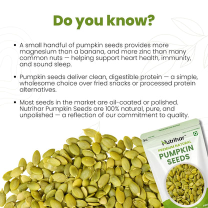 Nutrihar Raw Pumpkin Seeds 100g | Unpolished, AAA Grade | Protein & Fibre Rich Superfood