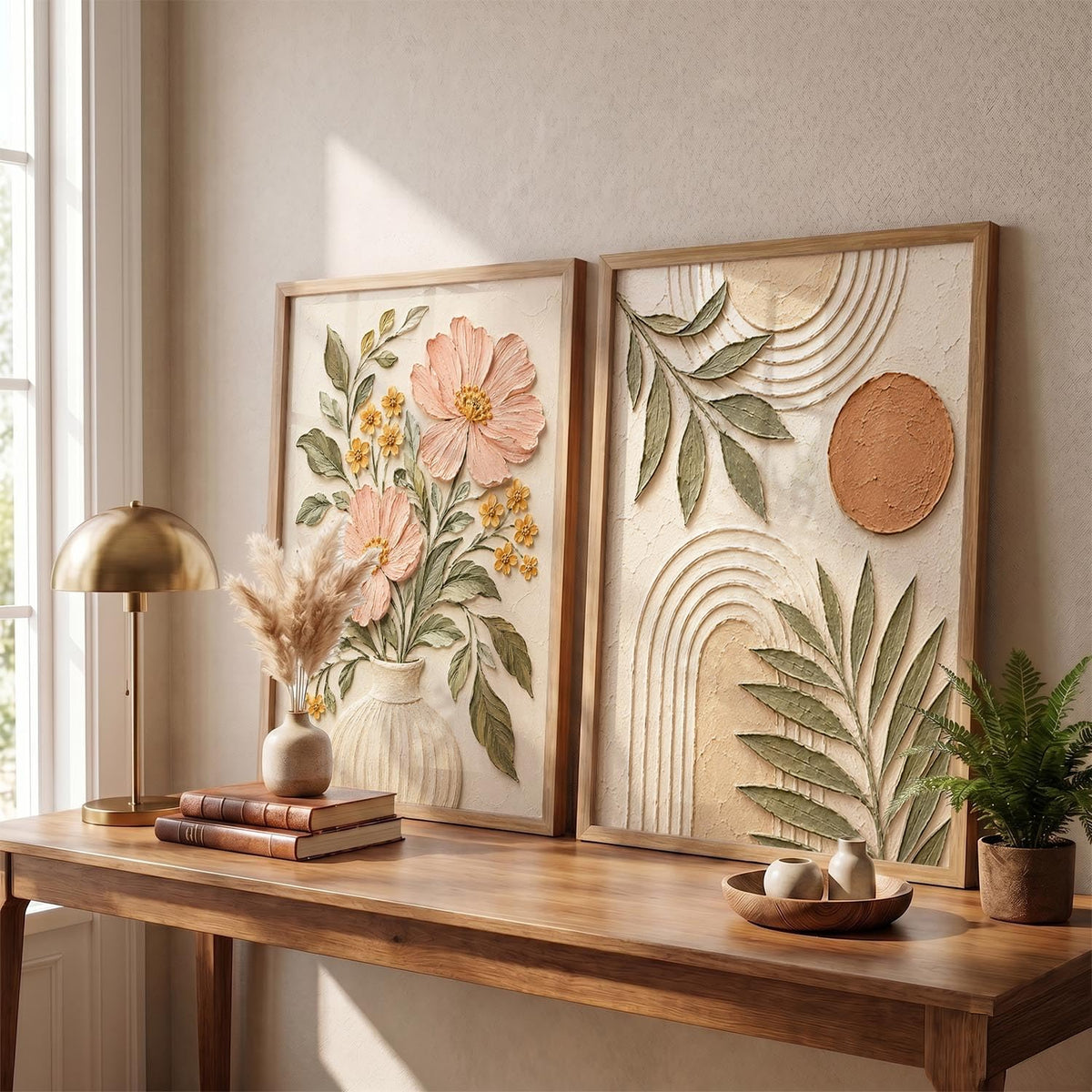 Floral Wall Art Home Decoration | Aesthetic Floral Paintings With Frame For Living Room Bed Room Hotel Wall Decor Digital Reprint Set of 2 (13X17 inch)