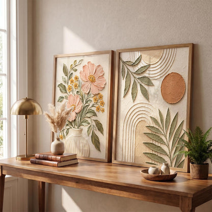 Floral Wall Art Home Decoration | Aesthetic Floral Paintings With Frame For Living Room Bed Room Hotel Wall Decor Digital Reprint Set of 2 (13X17 inch)