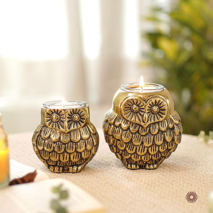 BEHOMA Metal Owls Votive Holder Mother and Child Set