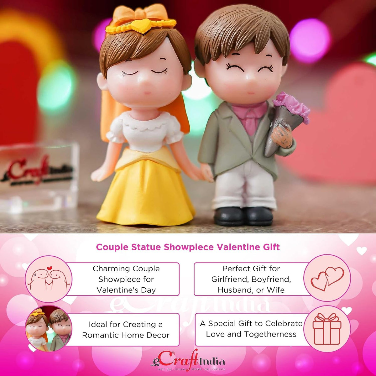 eCraftIndia Couple Showpiece Valentine Gift for Girlfriend Boyfriend Husband Wife Special Love Her Him | Valentine Day Decoration Items