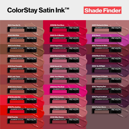 REVLON ColorStay Satin Ink Crown Jewels Liquid Lipstick, Longlasting & Waterproof Lipcolor, Moisturizing Creamy Formula Infused with Black Currant Seed Oil, 036 Royal Amethyst, 0.17 fl oz.