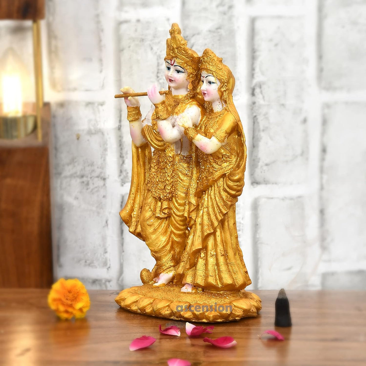 Radha Krishna ji Jugal Jodi Murti Poly Resin, Marble Crush for Home Mandir Temple Showpiece Idol Statue Gifts Home Decor Temple Pooja Golden