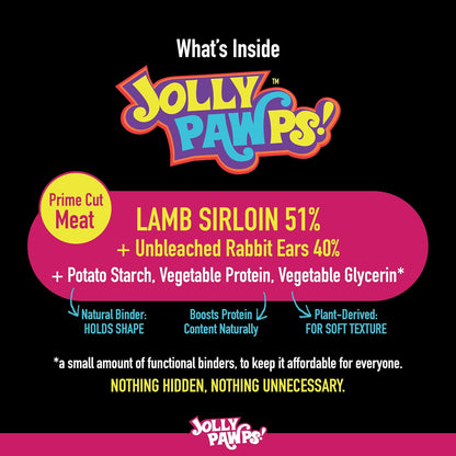 Jolly Pawps Rabbit Ears + Lamb Dog Treat – 90% Prime Cut Meat, Lab Tested, Grain Free, 0% Salt or Sugar, Dog Chews for Adult Dogs & Puppies 85g