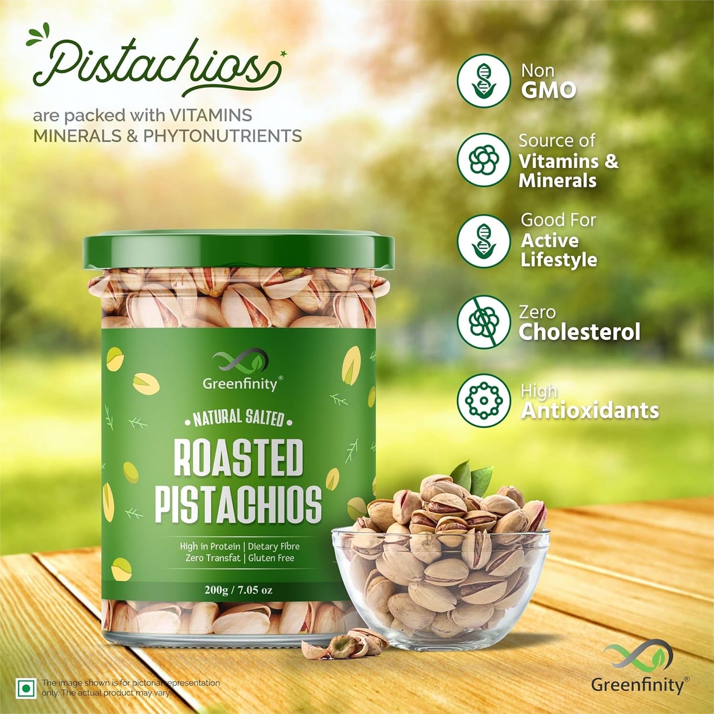 GreenFinity Fresh Whole Roasted Salted Pistachios With Shell | Rich in Protein and Dietary Fiber | Nutritious Gluten Free Dry Fruits for Gifting, Healthy Snacks, Family Treats, Festive Hamper