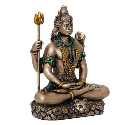 eCraftIndia Brown Resin Meditating Lord Shiva Statue | Lord Shiva Idol for Home Decor Pooja Room Office Car Dashboard | Shiv Murti | Shiv Idol Gift for Diwali Housewarming Maha Shivratri Birthday