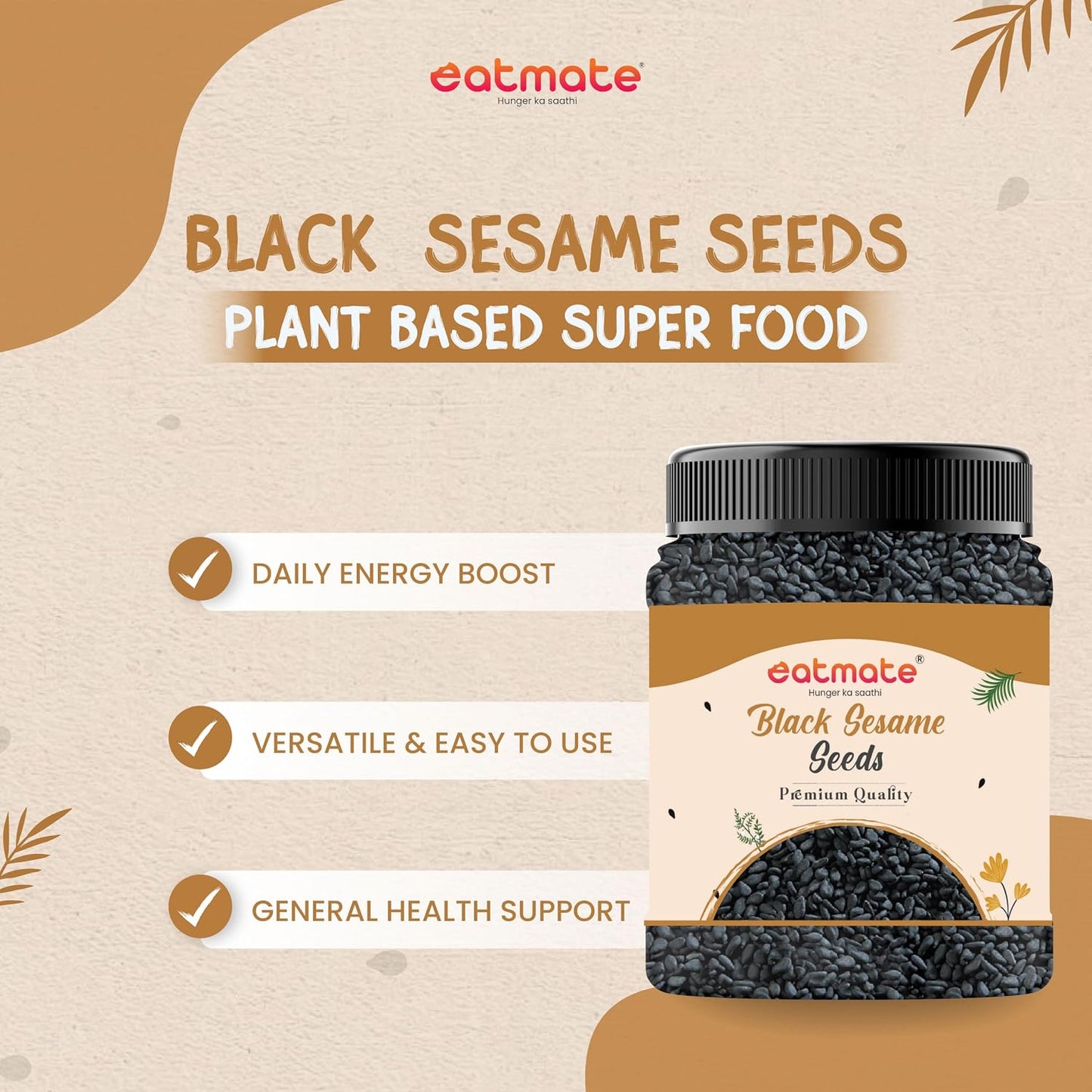 Eatmate Premium Black Sesame Seeds 250 g | Raw Kala Til Seeds for Eating, Cooking & Baking | Nutrient Rich Indian Spice | Pure Natural Black Til | High Calcium & Antioxidants Whole Sesame