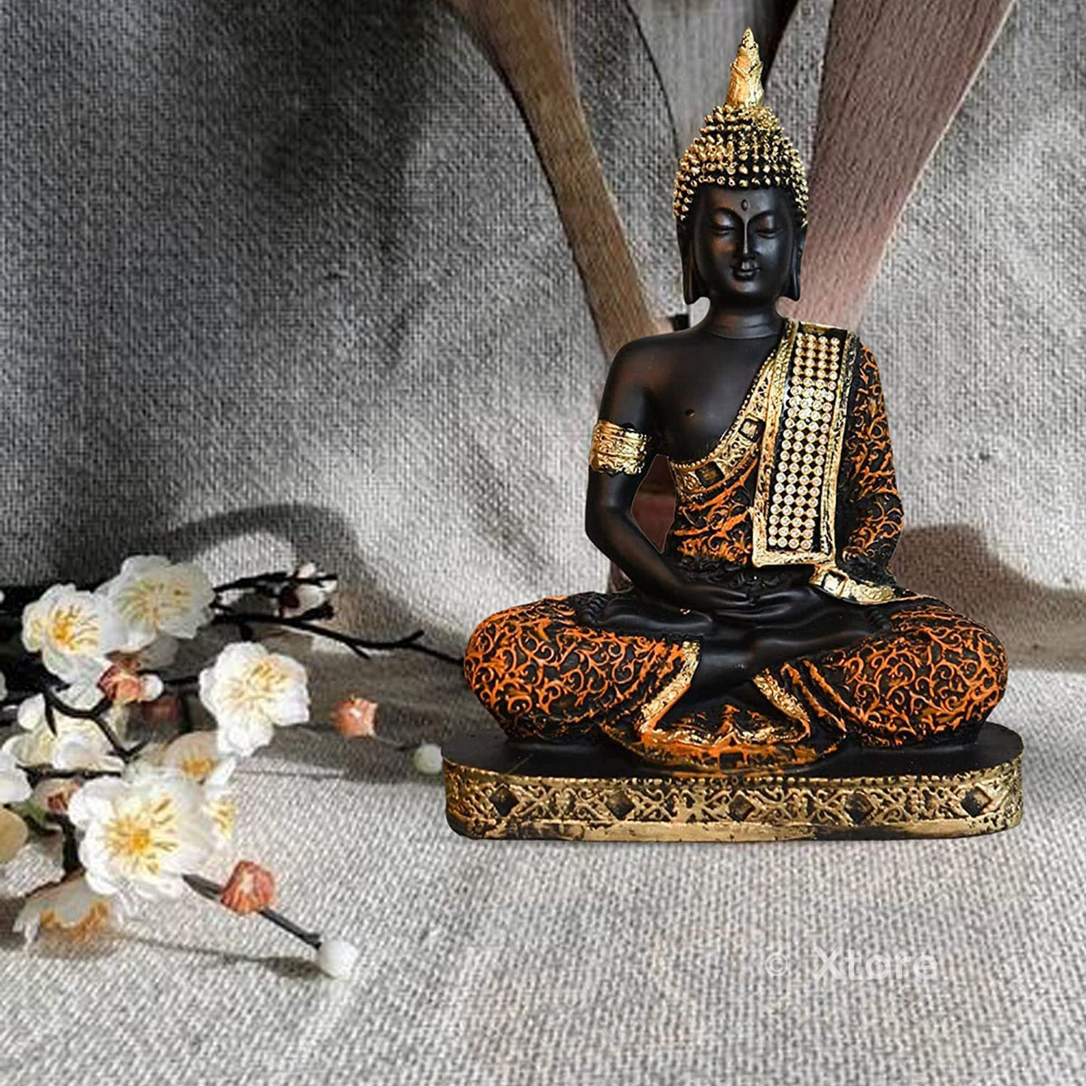 Meditating Buddha Idol for Home | Adds Soothing Effects and Spreads Positive Vibes (Pack of 1, Orange & Black)