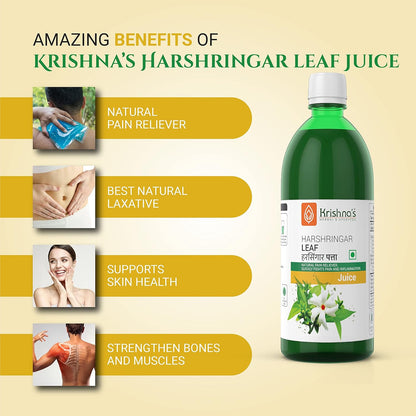 KRISHNA'S HERBAL & AYURVEDA Night Jasmine Parijat Harshringar Leaf Juice - 1000 ml, Pack of 1 | Fresh Harshringar Leaves | Natural Pain Reliever