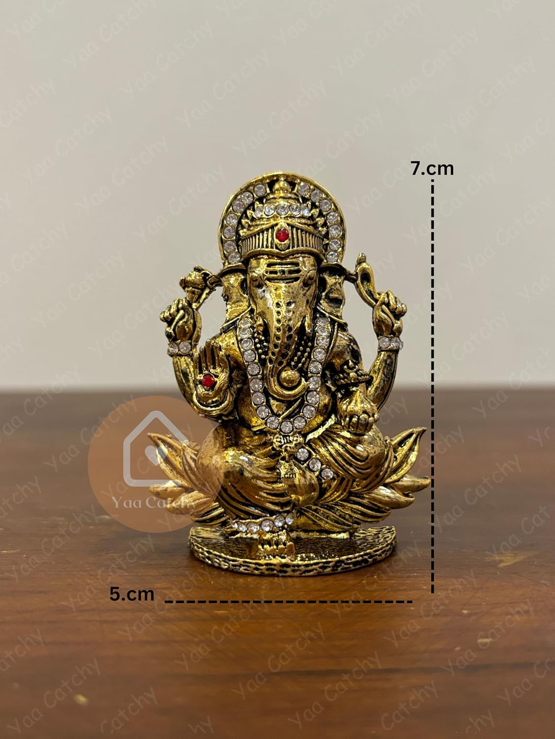 Yaa Catchy Lord Ganesha Car Dashboard Idol & Crystal Stones Lotus Base Design Hindu God Ganpati.Believed to Protect and Bless Travelers on Their Journeys.(Gold)