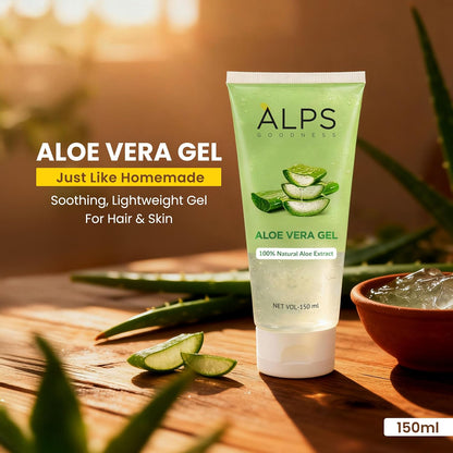 Alps Goodness Aloe Vera Gel, 150ml | 100% Natural Aloe Extract | Hydrating Cooling & Soothing Gel for Face, Hair & Body | Helps Calm Sunburn, Razor Burns & Dryness | Lightweight | Paraben-Free