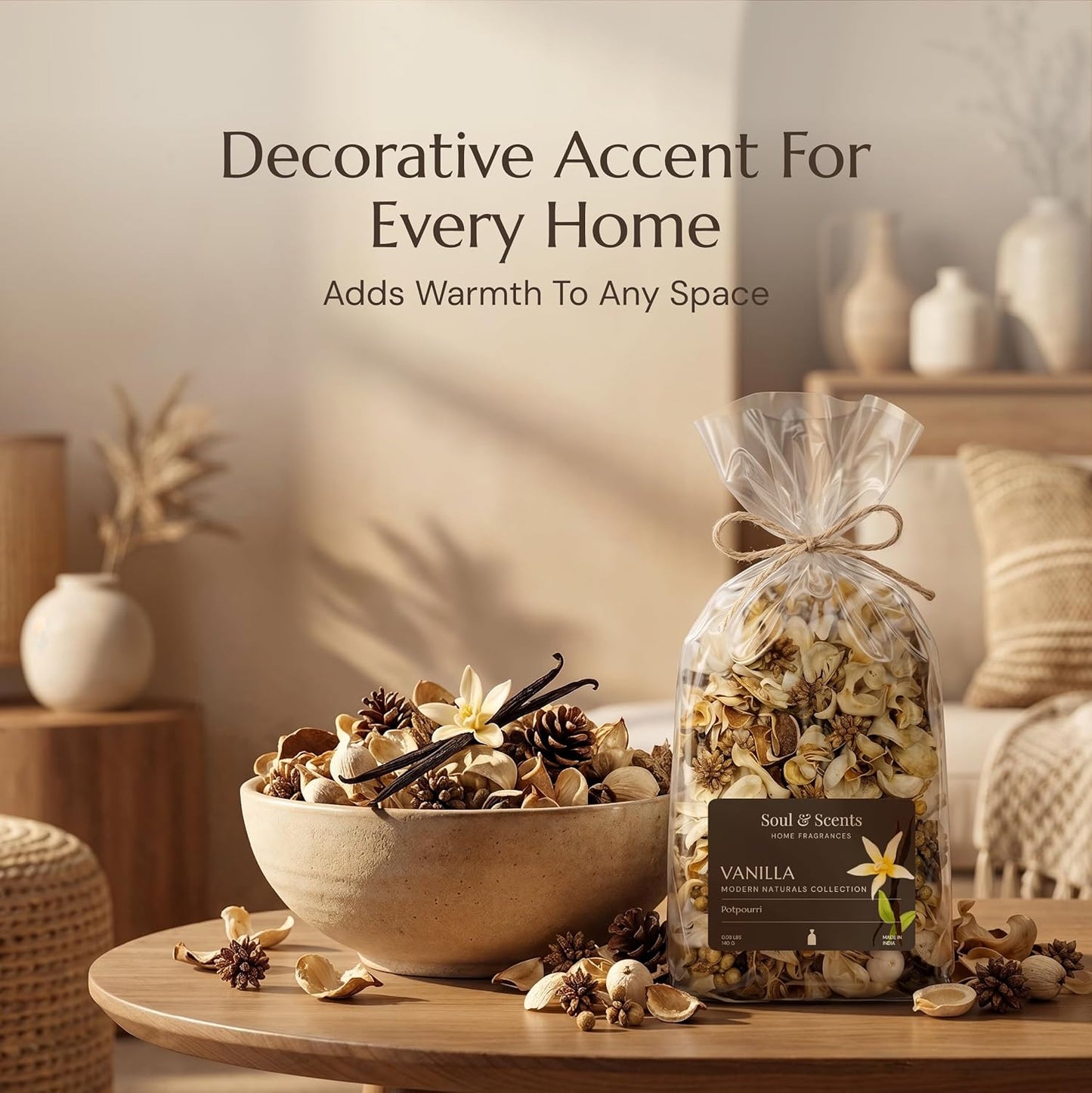 Soul & Scents Vanilla Potpourri | Dried Flowers | Fine-Living | Natural Decoration | Mood Enhancer | Perfect for Home Decor, Gifts, and Aromatherapy | Made in India | 140gm