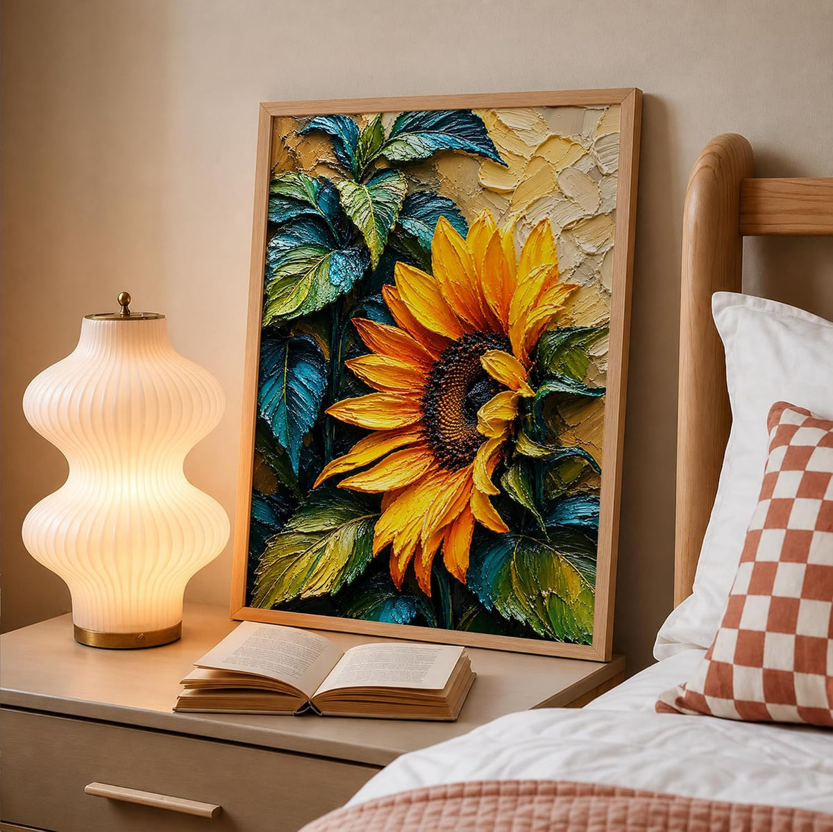 Sunflower Green Leaves Framed Wall Art, Natural, 10x13 Inches