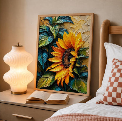 Sunflower Green Leaves Framed Wall Art, Natural, 10x13 Inches