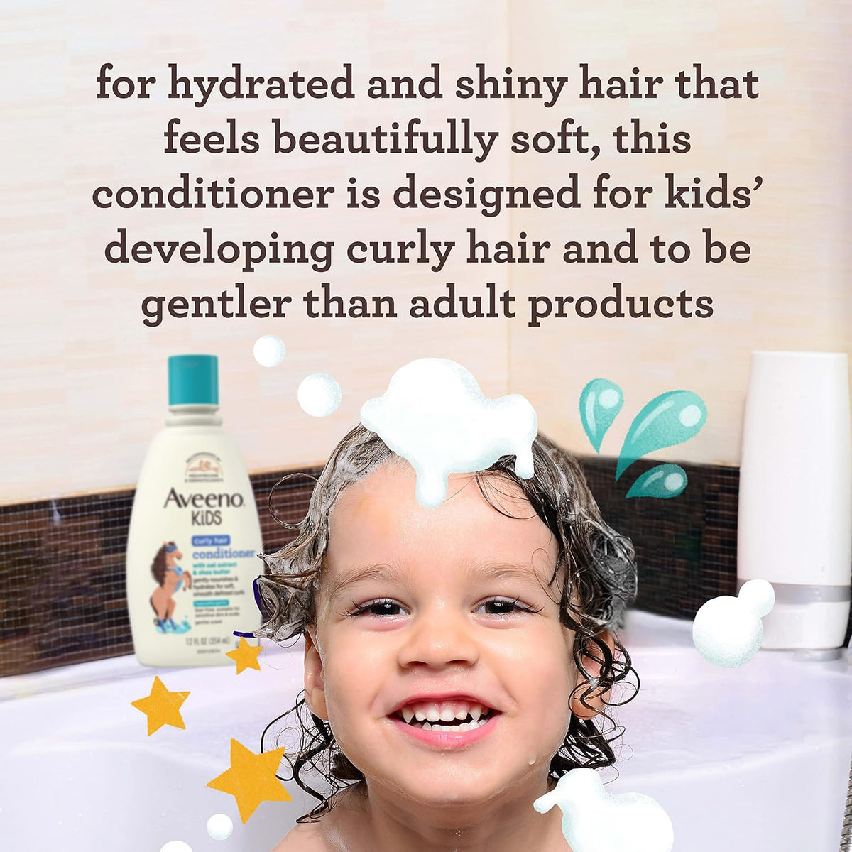 Aveeno Baby Kids Curly Hair Conditioner With Oat Extract & Shea Butter, Gently Nourishes & Hydrates For Defined Curls, Tear-Free & Suitable For Sensitive Skin, Hypoallergenic, 12 Fl. Oz, 1 Count