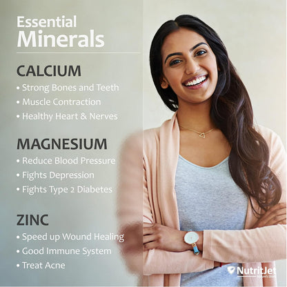 Calcium Magnesium Zinc Vitamin D3 Vitamin B12 & Vitamin K2 – 60 Vegetarian Tablets for Bone Health, Joint Support, and Immunity Support for Women & Men