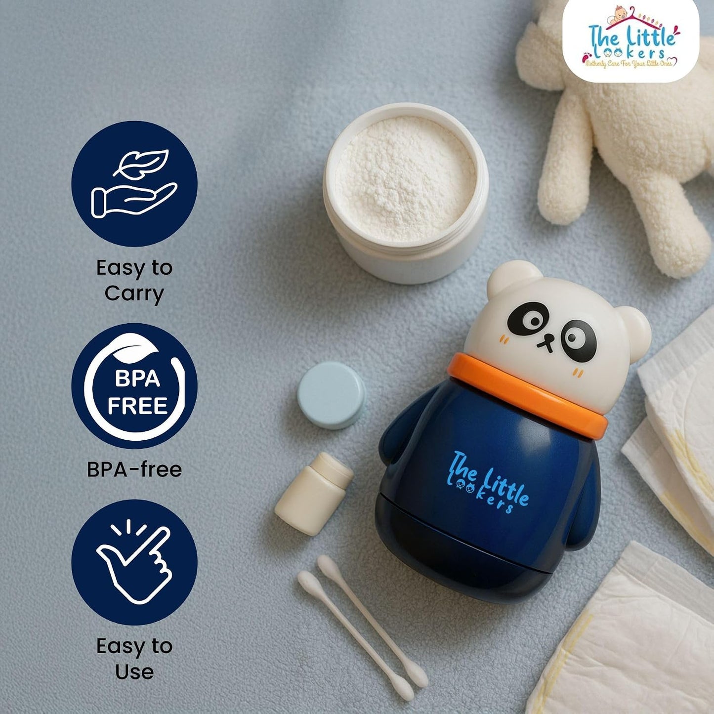 THE LITTLE LOOKERS Portable Baby Skin Care Baby Powder Puff With Box Holder Container For New Born & Kids For Baby Face & Body (Navy Blue)