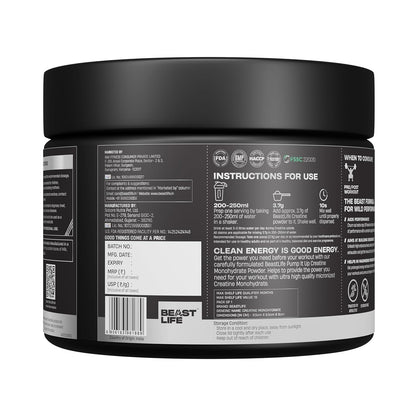 BeastLife Micronised Creatine Monohydrate Powder Shikanji Flavour 125g | 33 Servings | NABL Lab Tested | Rapid Absorption for Muscle Strength & Athletic Performance