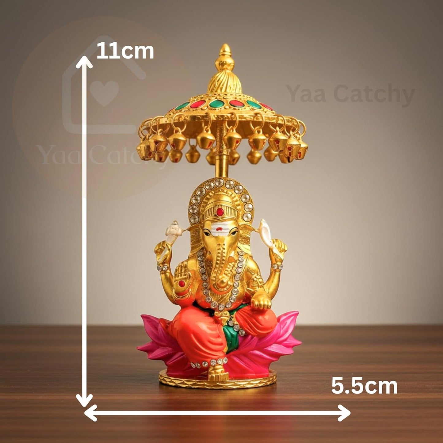 Yaa Catchy Lord Ganesha Car Dashboard Idol & Crystal Stones Hindu God Ganpati.Believed to Protect and Bless Travelers on Their Journeys. (Umbrella Colour)
