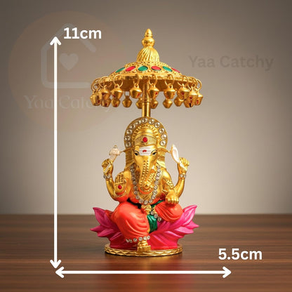 Yaa Catchy Lord Ganesha Car Dashboard Idol & Crystal Stones Hindu God Ganpati.Believed to Protect and Bless Travelers on Their Journeys. (Umbrella Colour)