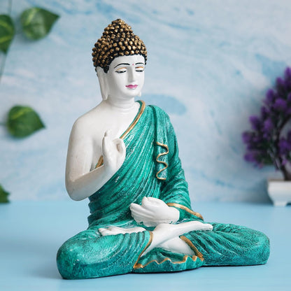 Green Resin Handcrafted Blessing Lord Buddha Idol | Serene Home, Office Decor | Perfect for Offices, Meditation Rooms | Gift for Housewarmings, Diwali