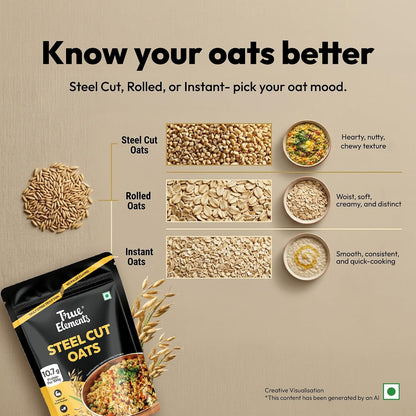 True Elements Steel Cut Oats 1kg - Steel Cut Oats for Weight Management | Sugar Free | Healthy Breakfast | 100% Wholegrain | Diabetic Friendly | Breakfast Cereal