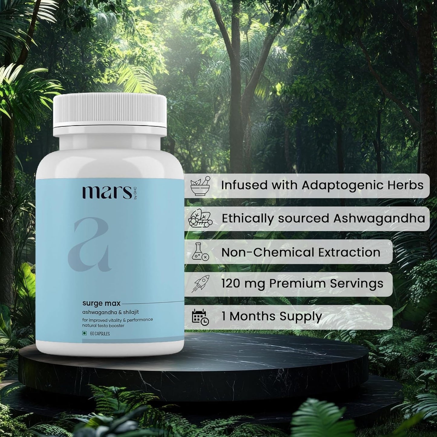 Mars Natural Surgemax Caps : Powered with Shilajit and Safed Musli | Natural Energy Booster | Strength,Stamina,Immunity, 60 Capsule