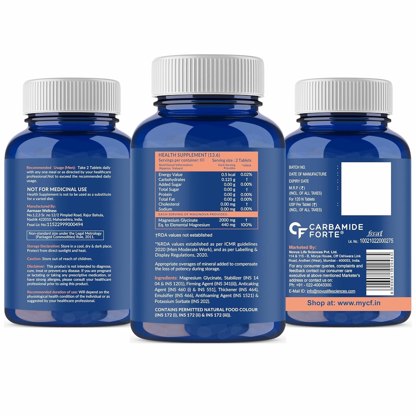 Carbamide Forte Chelated Magnesium Glycinate Supplement 2000mg Per Serving | Magnesium Supplement Supports Muscle Recovery & Better Sleep - 120 Veg Tablets