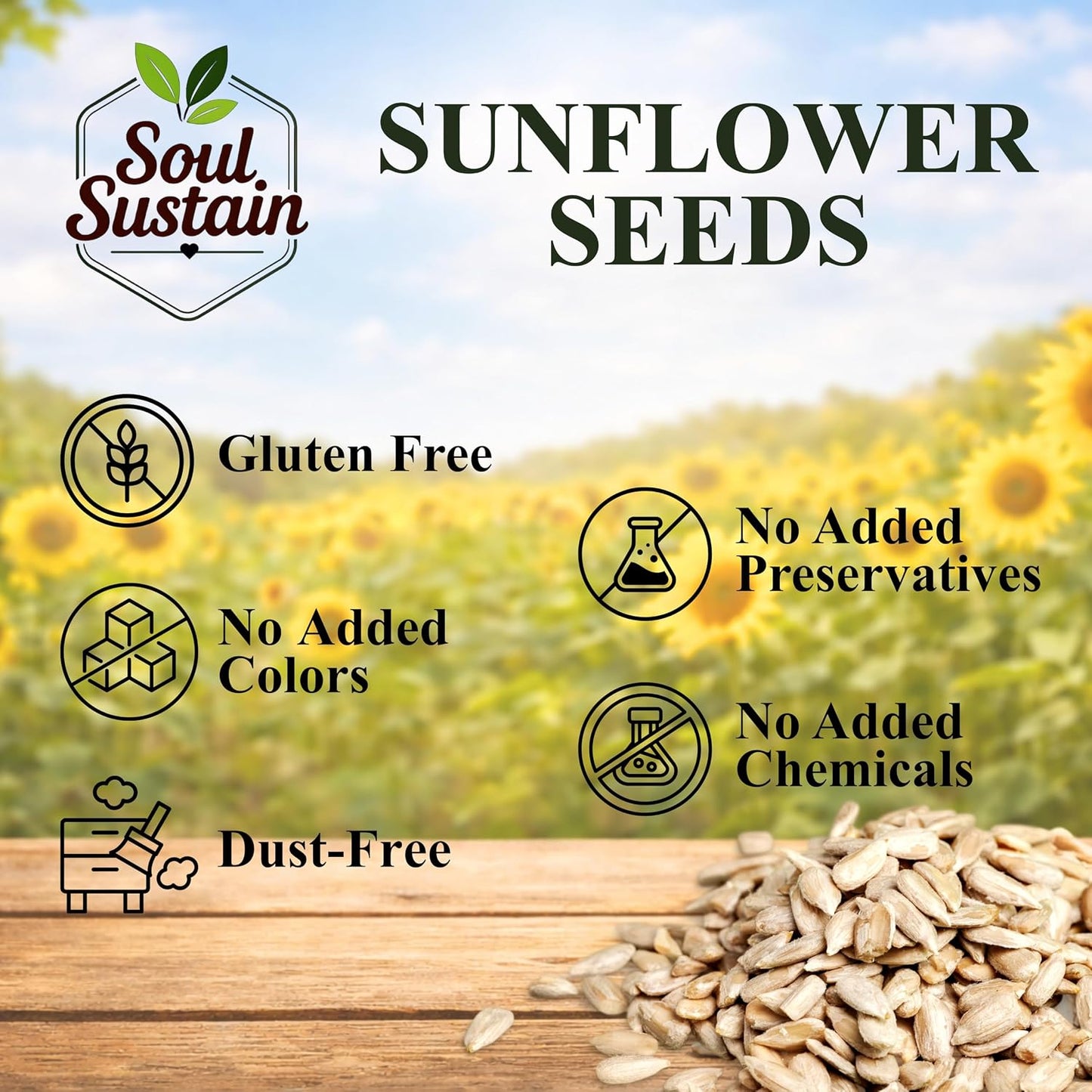SoulSustain Sunflower Seeds, Shelled Sunflower Kernels for Snacking, Baking, Salads and Trail Mix, Vegan Protein, Keto Friendly, Non GMO, Bulk Snack Food