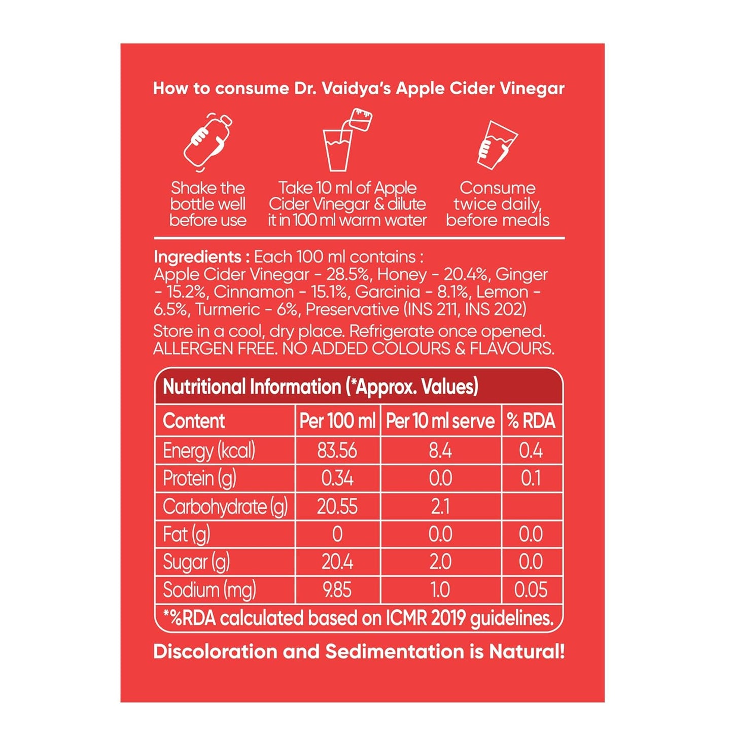 Dr. Vaidya Apple Cider Vinegar Juice | Natural ACV Juice for Weight Loss & Detox | Aids Digestion & Gut Health | Metabolism Booster | ACV Detox Drink Fat Burner for Men & Women | 450ml