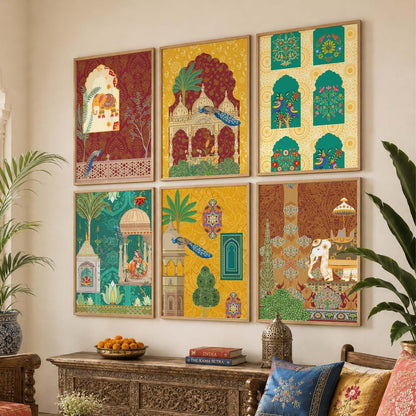 Indian Madhubani & Pichwai Wall Art | Traditional Framed Paintings for Living Room, Bedroom & Office Decor | Set of 6, 10x13 Inch